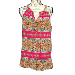 Rose + Olive Aztec Colorful Sleeveless‎ Tassel Boho Top Size Medium